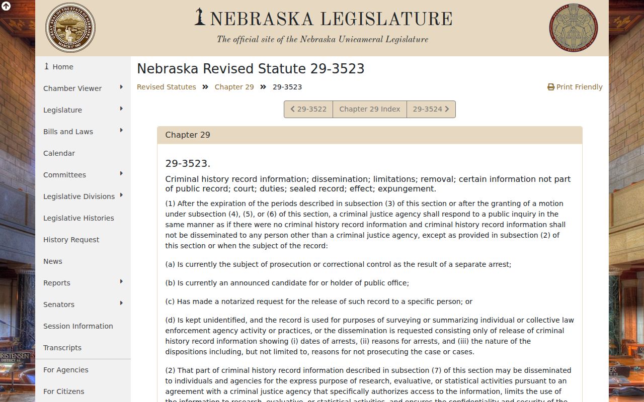 Greeley criminal records dissemination statute for public Nebraska history