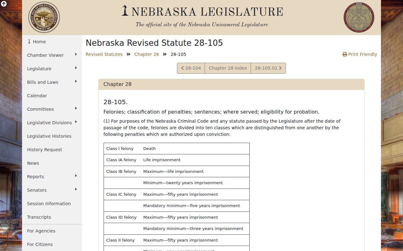 Greeley criminal records source showing Nebraska felony classifications