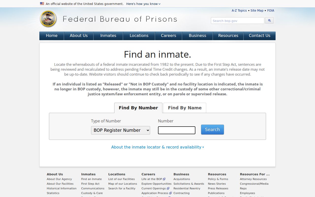 Scotia criminal records search boundary at the federal inmate locator