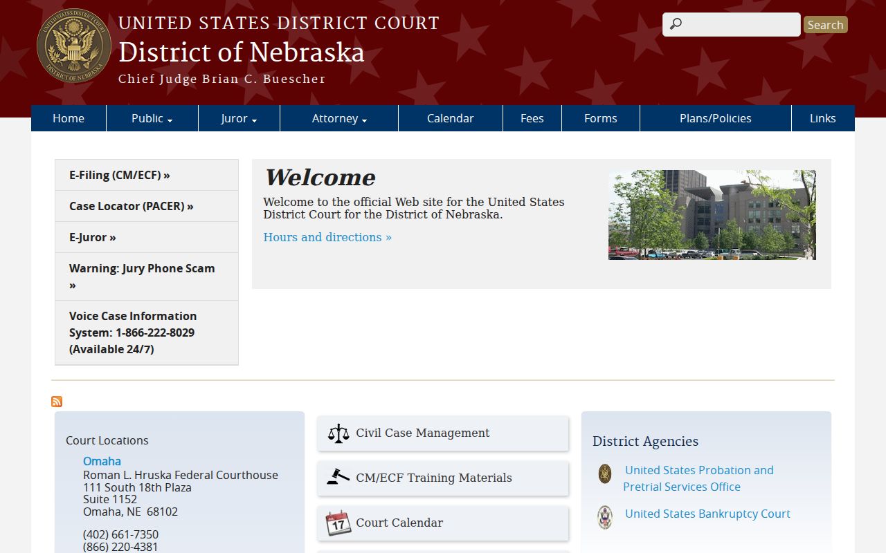 Scotia criminal records and the official District of Nebraska court source